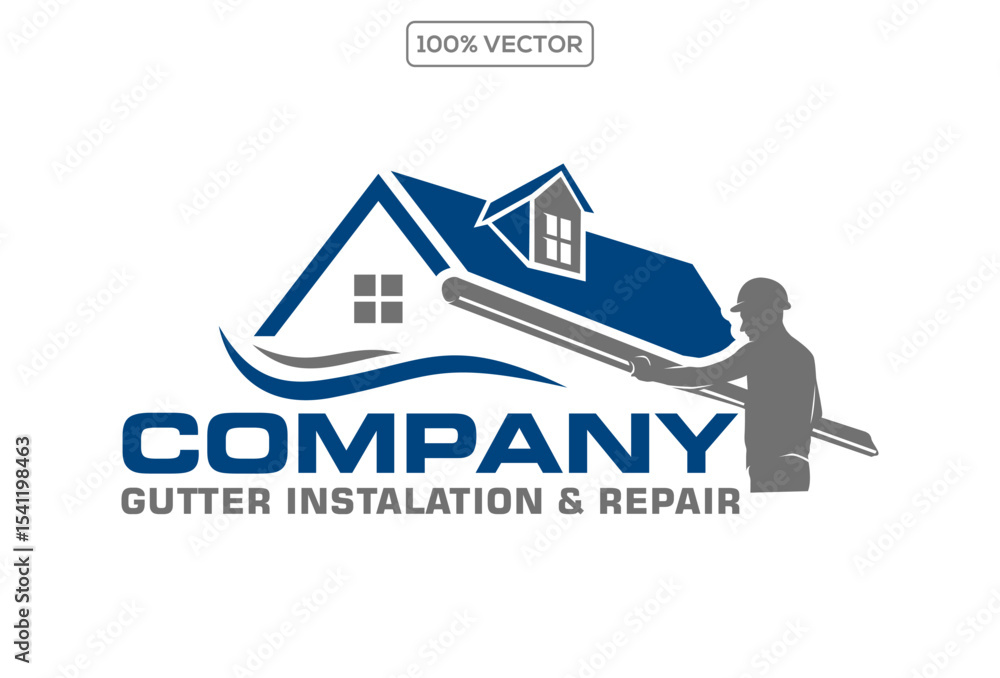 Fototapeta premium Gutter installation and repair service logo design vector template icon