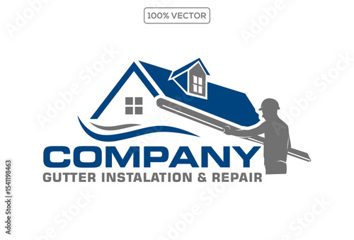 Gutter installation and repair service logo design vector template icon