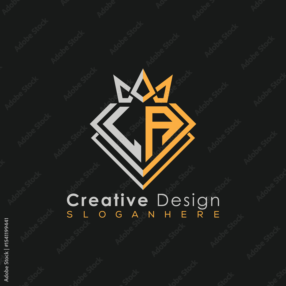 Fototapeta premium Luxury Letter Logo – Crown & Diamond Monogram for Creative Branding 