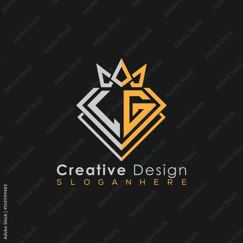 Fototapeta premium Luxury Letter Logo – Crown & Diamond Monogram for Creative Branding 