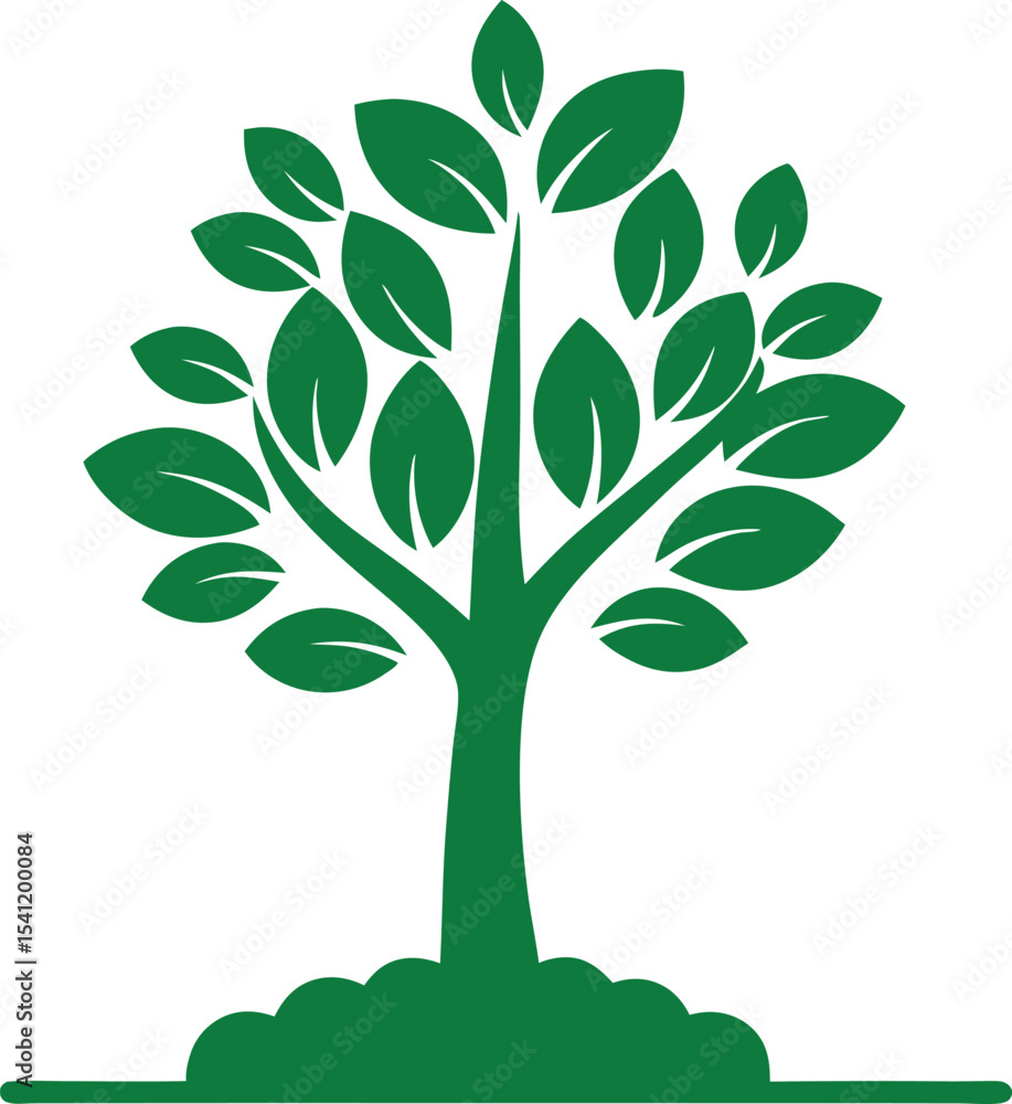 Obraz premium Green tree silhouette with leaves nature symbol illustration for design projects