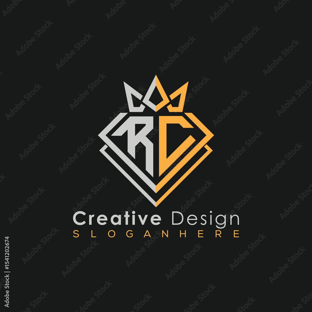 Fototapeta premium Luxury Letter Logo – Crown & Diamond Monogram for Creative Branding 