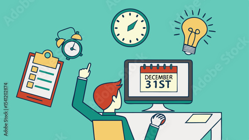 Back to school concept with students using technology at desk illustration