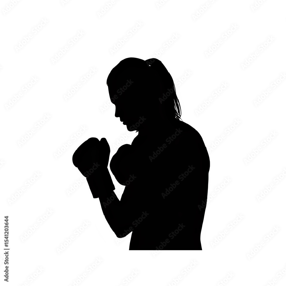 Female Boxer in Fighting Stance Silhouette Female Boxer in Fighting Stance Silhouette