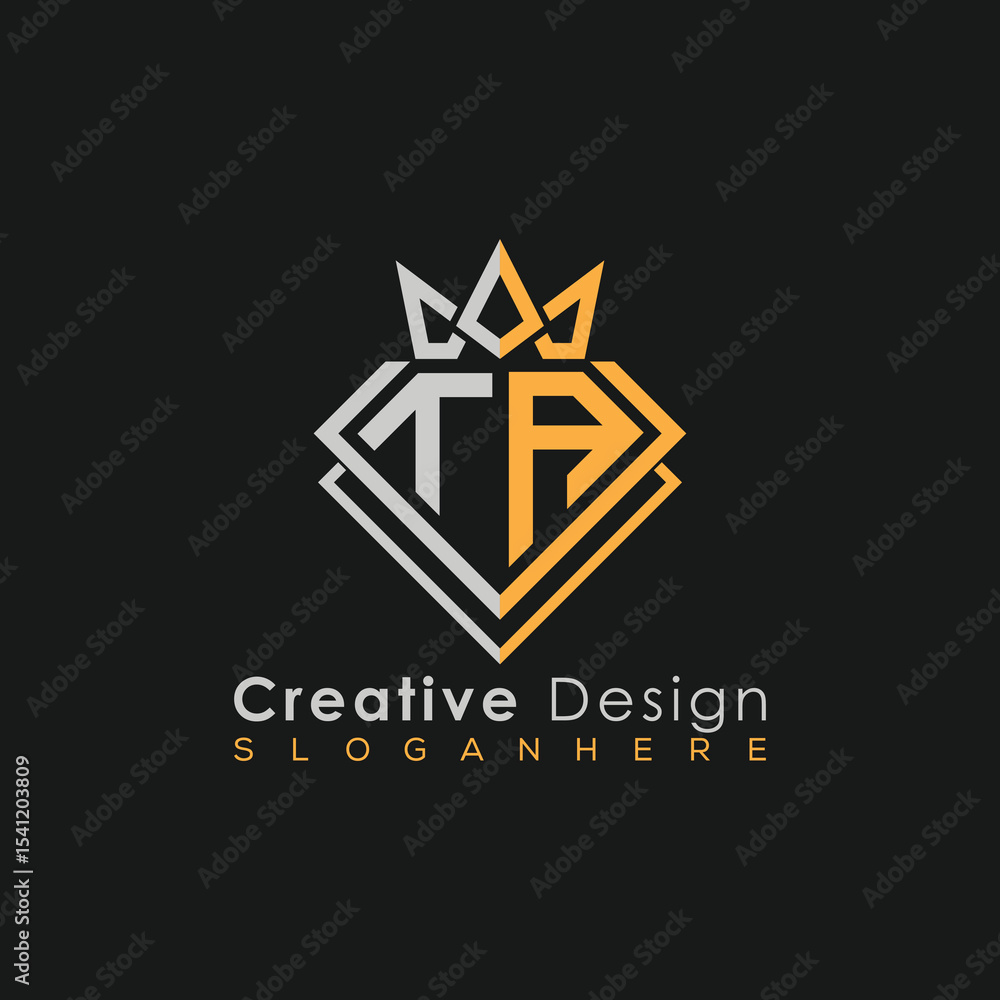 Fototapeta premium Luxury Letter Logo – Crown & Diamond Monogram for Creative Branding 