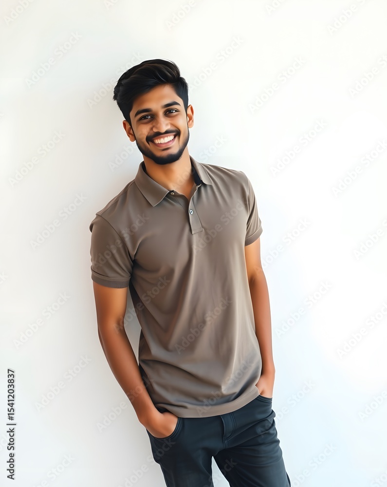 Confident Young Man in Casual Smart Outfit Posing Indoors Confident Young Man in Casual Smart Outfit Posing Indoors