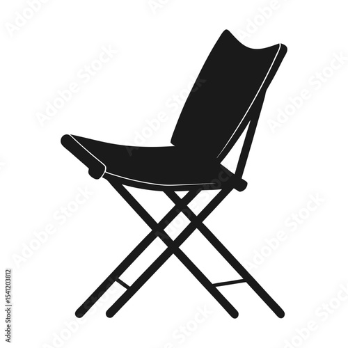 Folding chair silhouette. This image shows a black silhouette of a folding chair, also known as a collapsible chair or portable chair