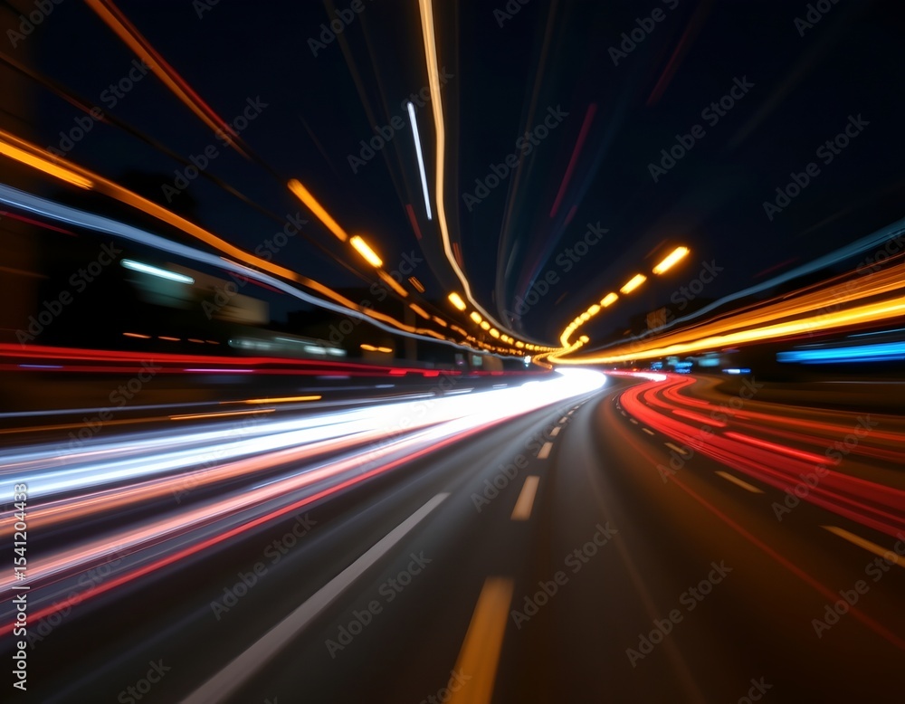 Obraz premium speeding light trails in motion blur on dark background position subject at the top with clear copy space at the bottom.