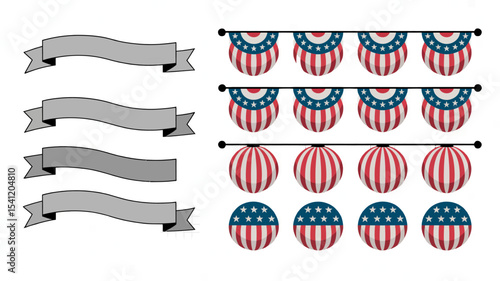 Patriotic banners and bunting clip art for independence day celebration and memorial day decoration vector editable stock vector illustration