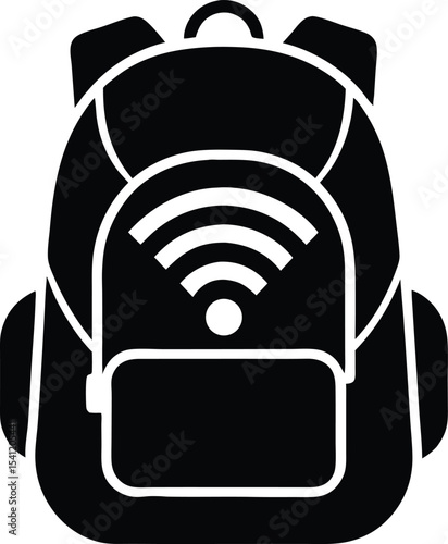 Silhouette design of a digital nomad backpack with wi-fi symbol for freelance work.