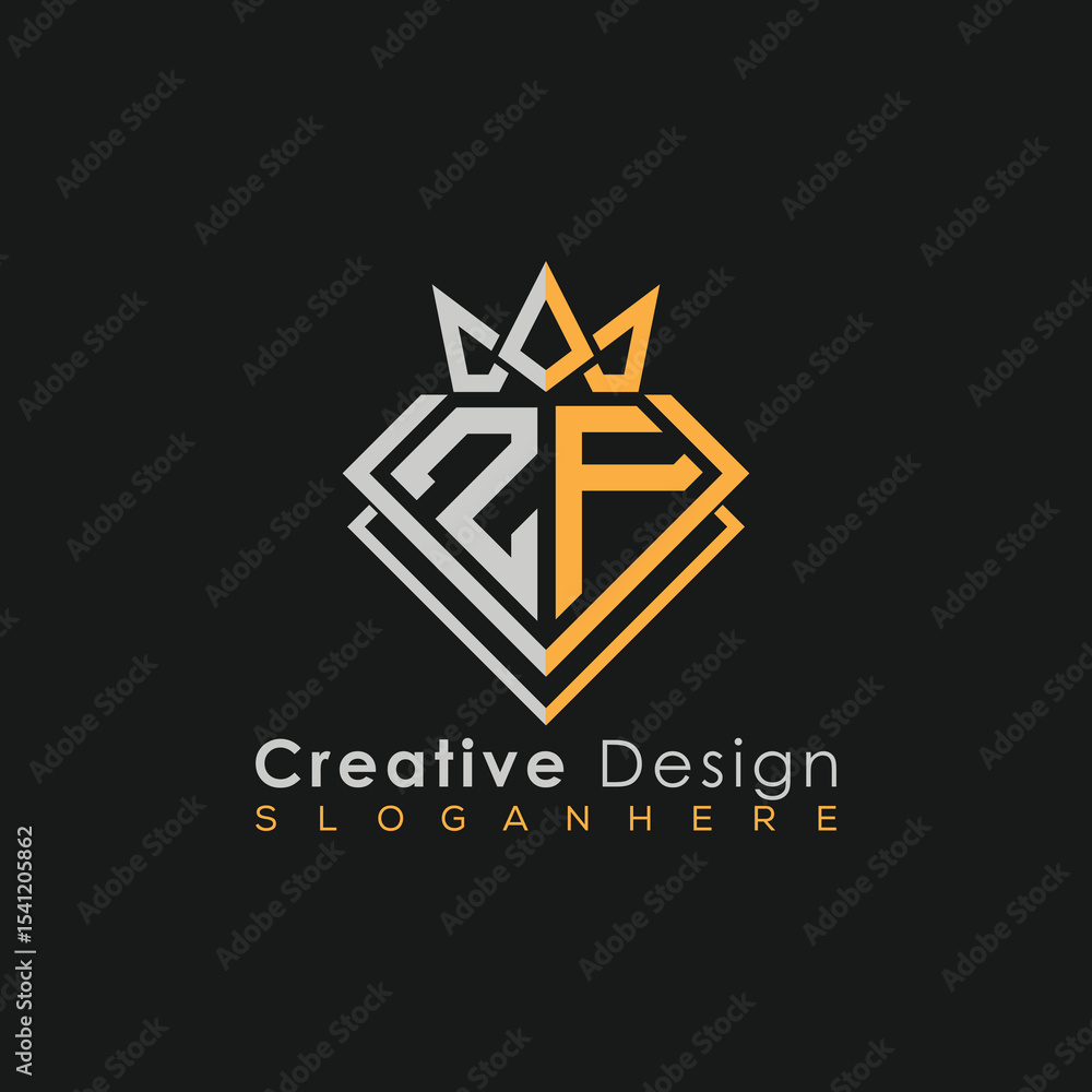Fototapeta premium Luxury Letter Logo – Crown & Diamond Monogram for Creative Branding