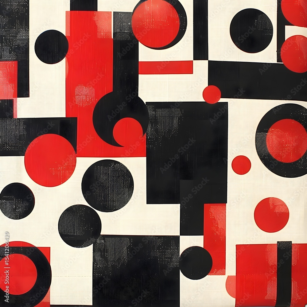 Abstract geometric artwork featu bold black red and white shapes with concentric circles and rectangles in a modern minimalist style Abstract geometric artwork featu bold black red and white shapes with concentric circles and rectangles in a modern minimalist style