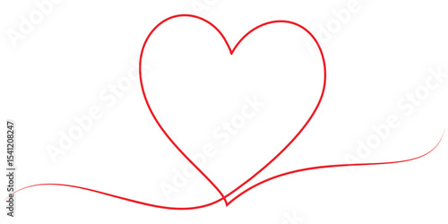 Heart icon hand drawn. Heart continuous red line drawing. one line art sketch heart on white background. Symbol love.	