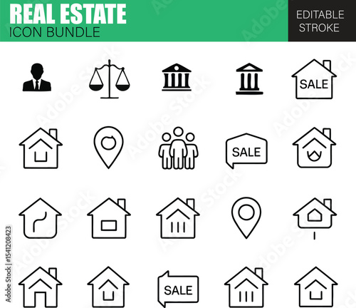 Real Estate Housing Icon Collection – Flat Vector Icons for Property Listings, Family Homes, Apartments, and Land Sales