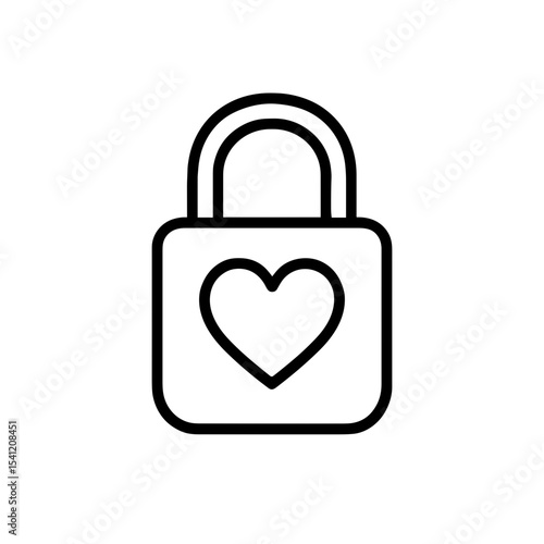 Padlock with heart in outline style – symbol of romantic security or love promise