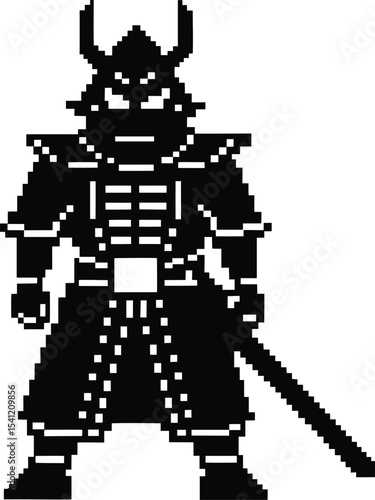 Retro samurai general - Armored fighter pixel art, EPS JPEG PNG