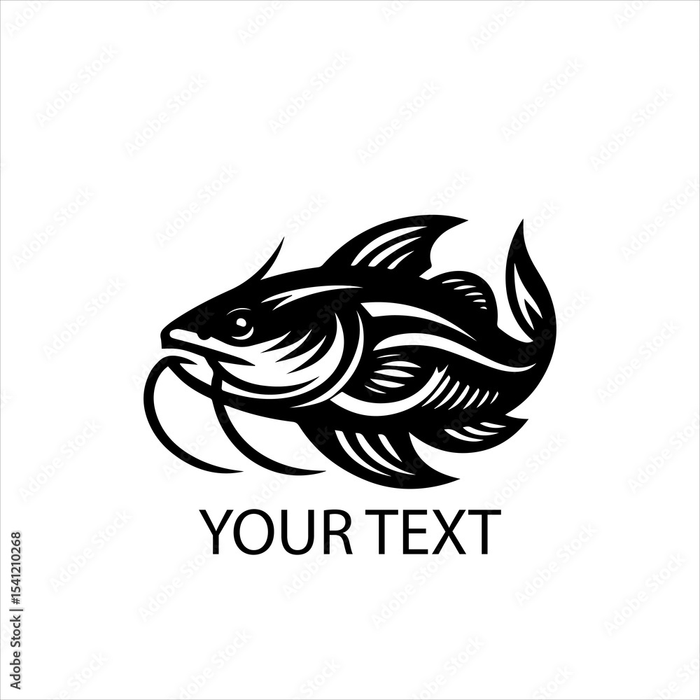 Fototapeta premium Black and White Catfish Logo Isolated on White Background