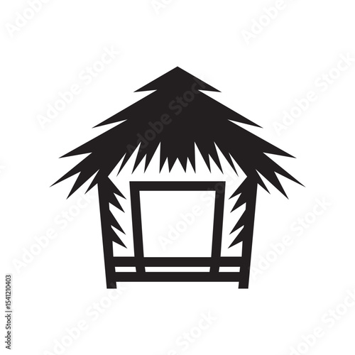 Traditional straw hut silhouette vector