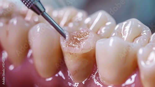 Close up of a rubber dam isolation technique used during root canal therapy ensuring a sterile working area