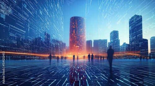  A Futuristic Cityscape Featuring Digital Elements and Binary Code, Representing the AI Era of Business in China, Showcasing Technologys Profound Impact on Society and Infinite Possibilities for the F