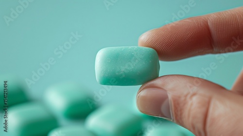Close up of a sugar free chewing gum being chewed emphasizing its role in saliva production and enamel protection