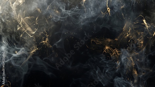 Abstract design of smoky patterns with golden accents.