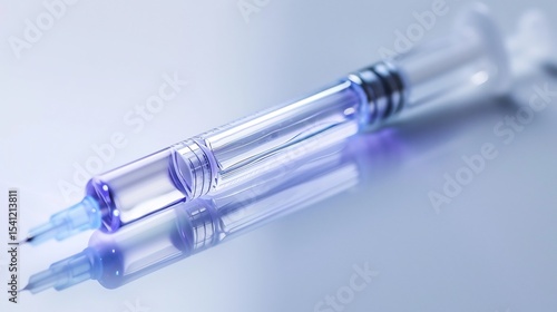 Close up of a teeth whitening gel syringe with a small precision tip isolated on a white background