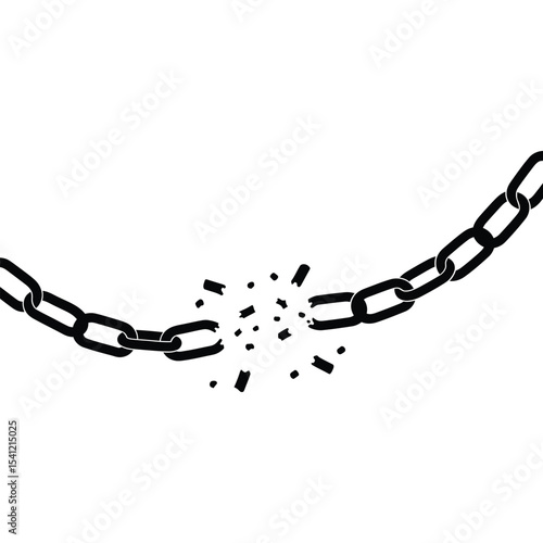 Broken chains silhouette vector illustration, freedom icon, break free symbol, black isolated design element