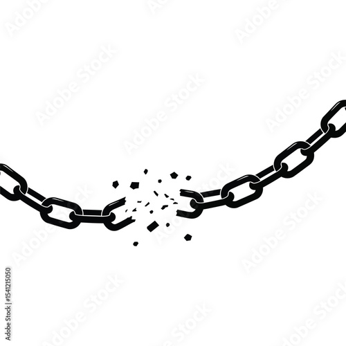 Broken chains silhouette vector illustration, freedom icon, break free symbol, black isolated design element