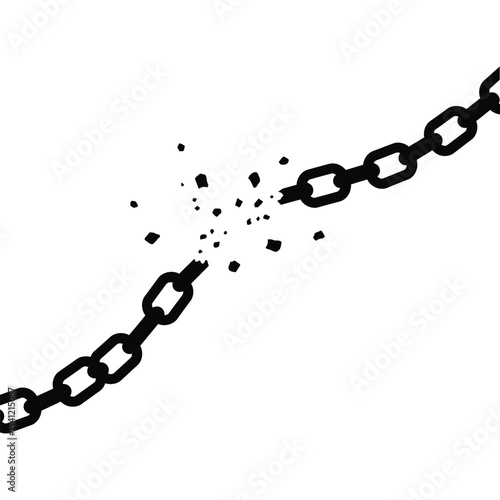 Broken chains silhouette vector illustration, freedom icon, break free symbol, black isolated design element