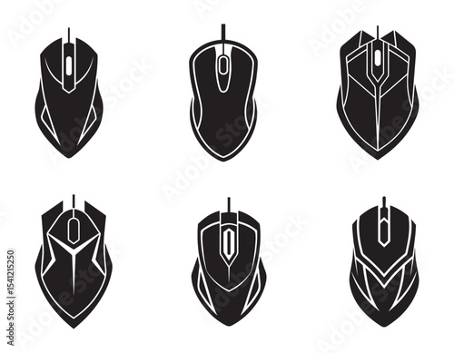 Gaming Mouse in black fill icon. Modern high performance wired mouse side view vector illustration in trendy style. Editable graphic resources for many purposes.