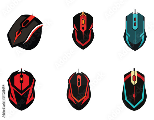 Gaming Mouse in black fill icon. Modern high performance wired mouse side view vector illustration in trendy style. Editable graphic resources for many purposes.