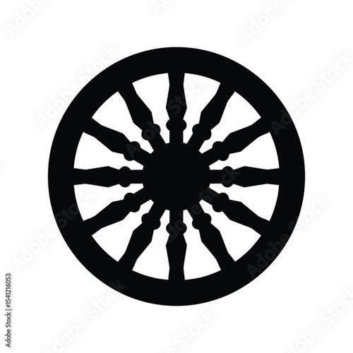 Dharma wheel silhouette vector illustration, Buddhist symbol, spiritual icon, black religious design element