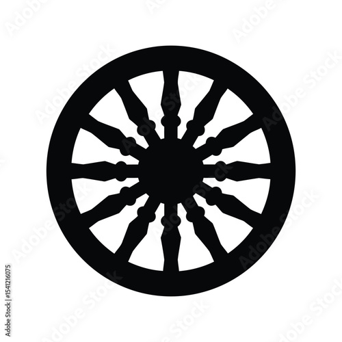 Dharma wheel silhouette vector illustration, Buddhist symbol, spiritual icon, black religious design element