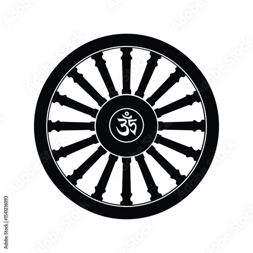 Dharma wheel silhouette vector illustration, Buddhist symbol, spiritual icon, black religious design element