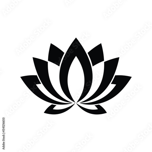 Lotus silhouette vector illustration, Asalha Puja icon, Buddhist flower symbol, spiritual black design

