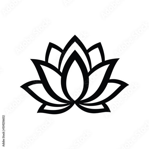 Lotus silhouette vector illustration, Asalha Puja icon, Buddhist flower symbol, spiritual black design

