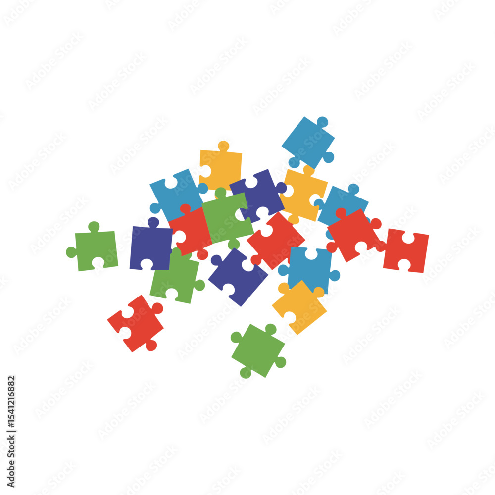 Fototapeta premium Puzzle pieces vector illustration, jigsaw game icon, teamwork solution, connection, problem solving design