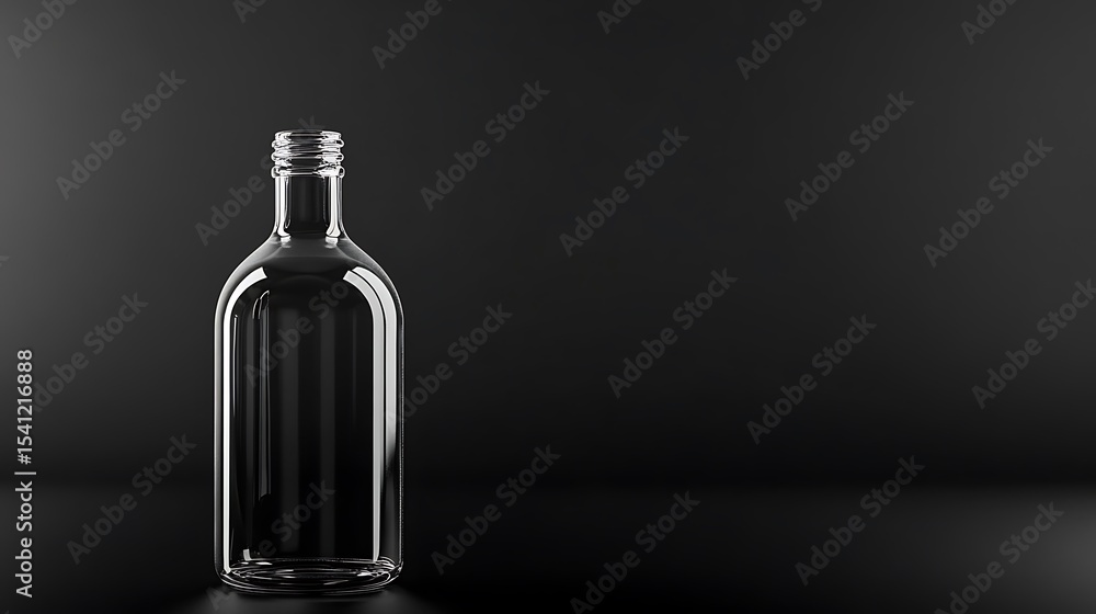 Glass bottle mockup with minimal branding space over black glossy surface Glass bottle mockup with minimal branding space over black glossy surface