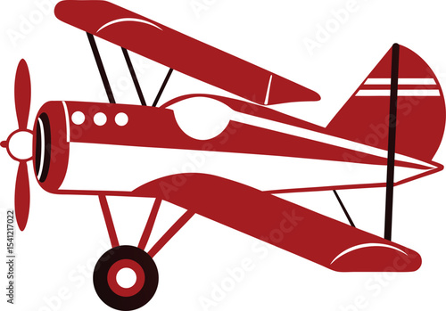 A charming vintage biplane illustration in a classic red and white design. Perfect for themes of retro travel, aviation history, or nostalgic adventures.