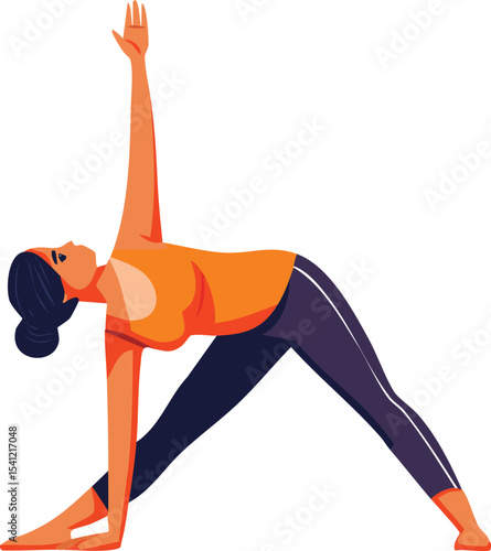 Woman doing revolved triangle pose parivrtta trikonasana exercise. Flat vector illustration isolated on white background