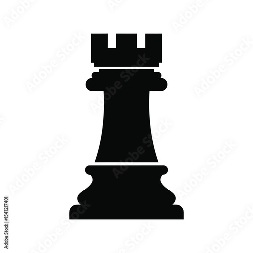 Rook chess piece silhouette vector illustration, classic game icon, strategy symbol, black isolated design

