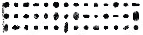 Collection of abstract black ink brush strokes on white background.