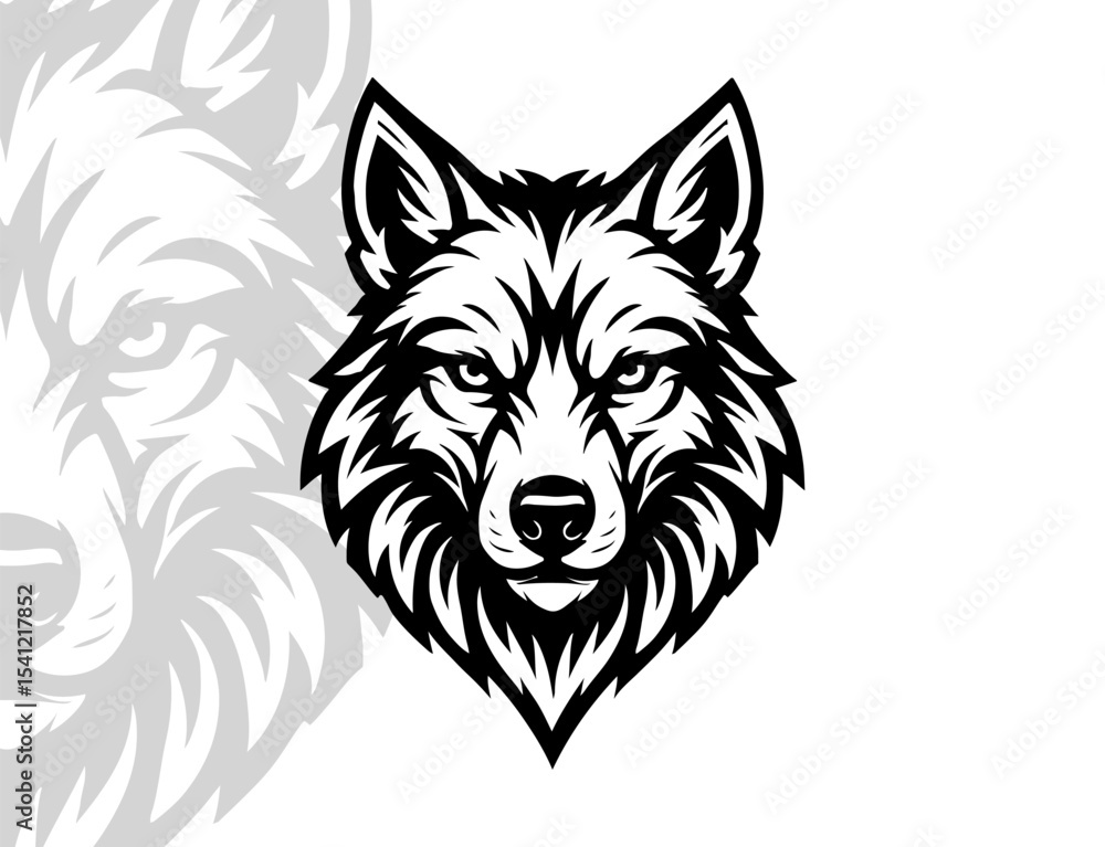 Naklejka premium Wolf head black and white design vector