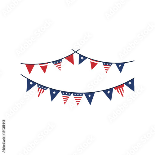 4th of July bunting vector illustration, patriotic American flag garland, Independence Day decoration

