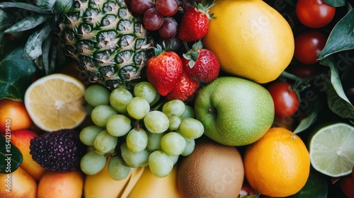 Assortment of fresh fruits filling the frame.