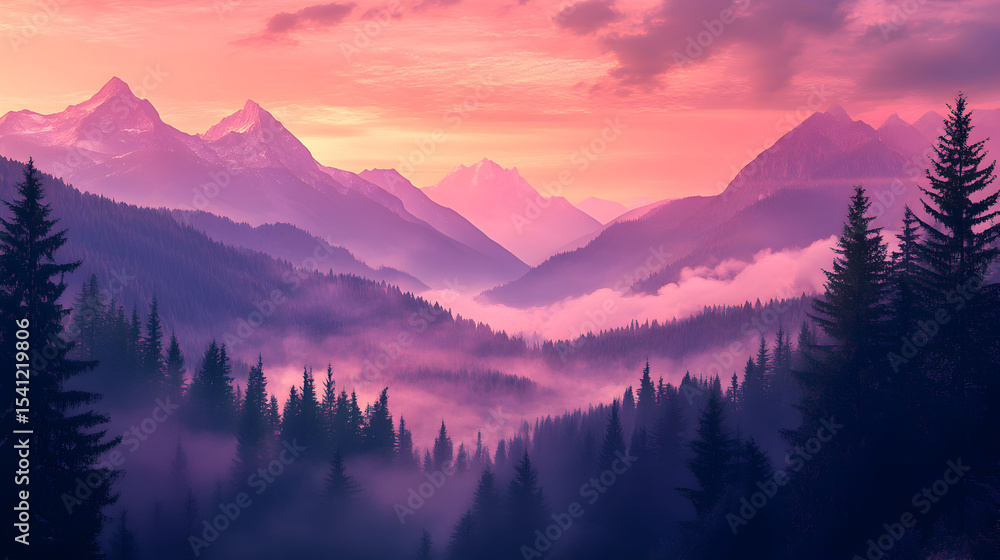 Obraz premium Mountain range valley forest landscape