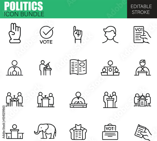 Politics Icon Bundle – Flat Vector Icons for Political Parties, Elections, Government, Democracy, Voting, and Political Discussions