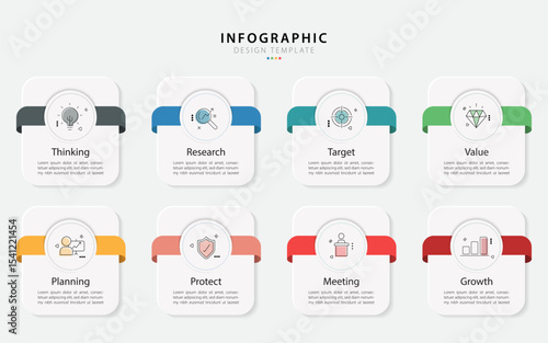 Timeline Creator infographic template. 8 Step timeline journey, calendar Flat simple infographics design template. presentation graph. Business concept with 8 options, gantt vector illustration.
