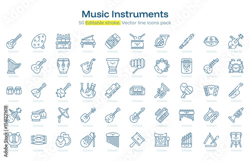Music Instruments line icon pack. Music Instruments Stroke icon set. Editable Stroke icon